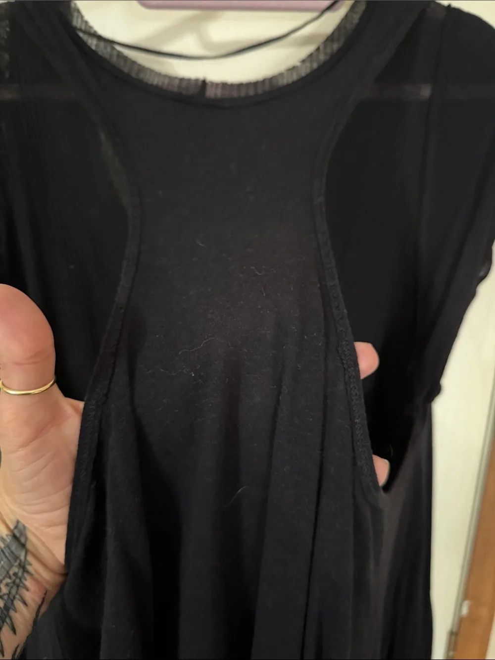 Free People Black Short Sleeve Scoop Neck Draped Tee